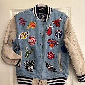 🏀 NBA Patch Varsity Jacket | All-Over Team Logos | Ultra Game | Size S